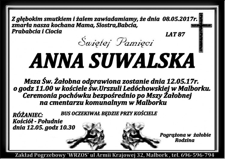 Zmarła Anna Suwalska. Żyła 87 lat.