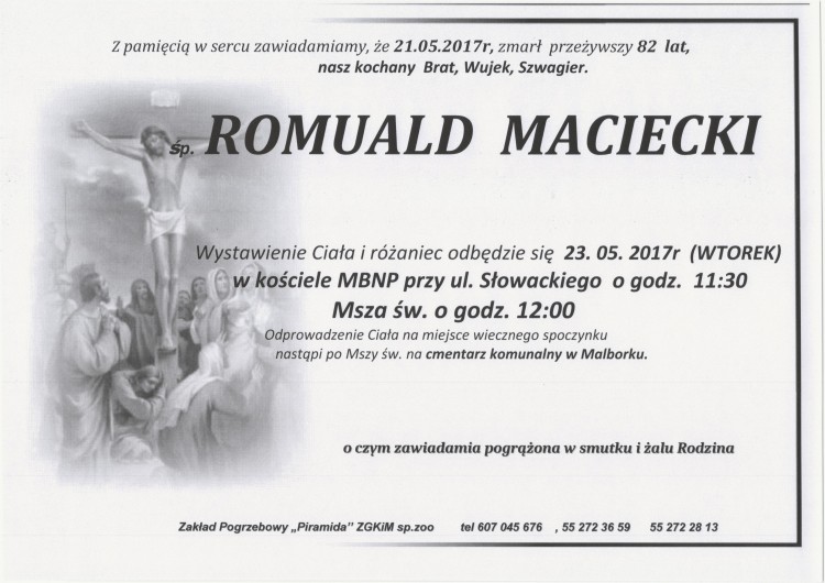 Zmarł Romuald Maciecki. Żył 82 lat.