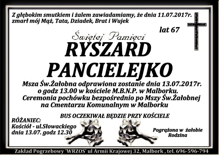 Zmarł Ryszard Pancielejko. Żył 67 lat