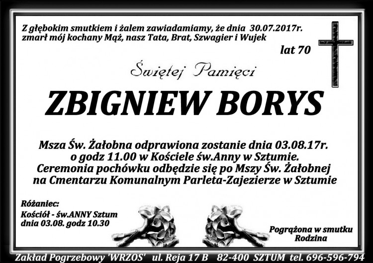 Zmarł Zbigniew Borys. Żył 70 lat.