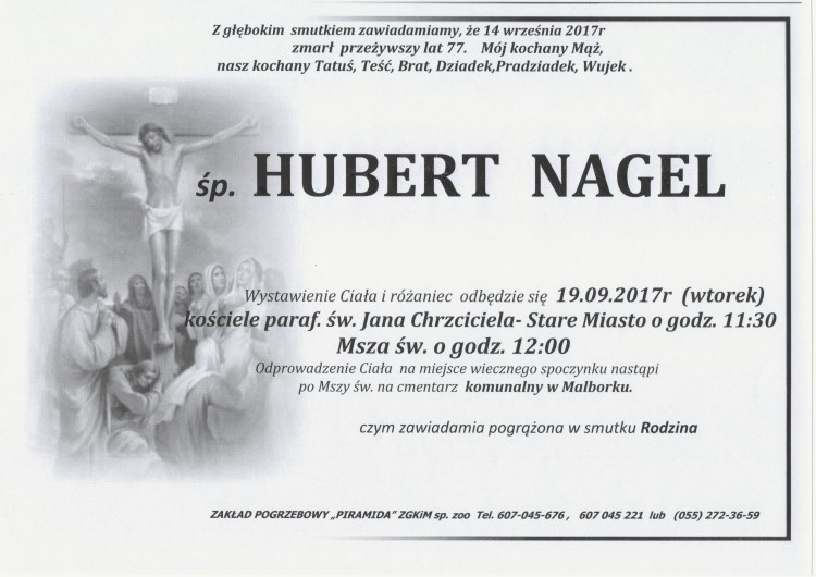 Zmarł Hubert Nagel. Żył 77 lat.