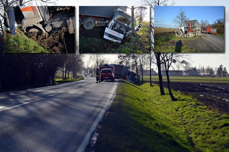 Marynowy: TIR uciekał przed samochodem osobowym. Skończył w rowie.&#8230;