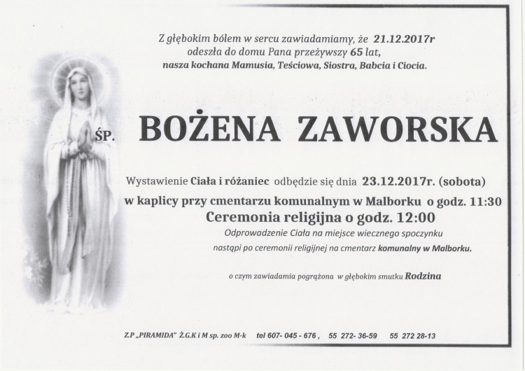 Zmarła Bożena Zaworska. Żyła 65 lat.