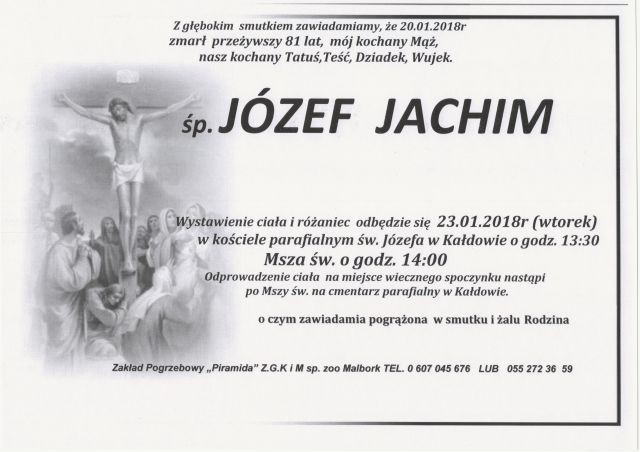 Zmarł Józef Jachim. Żył 81 lat.