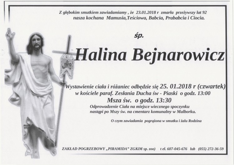 Zmarła Halina Bejnarowicz. Żyła 92 lat.