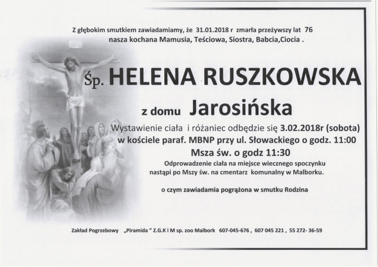 Zmarła Helena Ruszkowska. Żyła 76 lat.