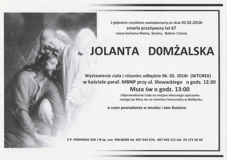 Zmarła Jolanta Domżalska. Żyła 67 lat.