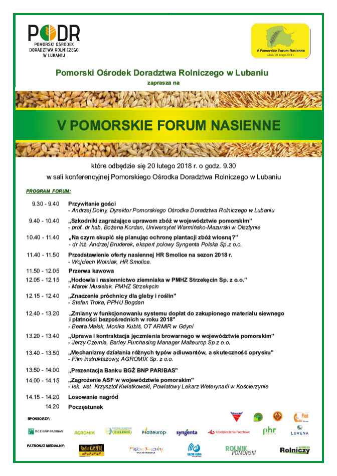 V Pomorskie Forum nasienne w Lubaniu – 20.02.2018 