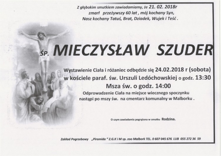 Zmarł Mieczysław Szuder. Żył 60 lat.