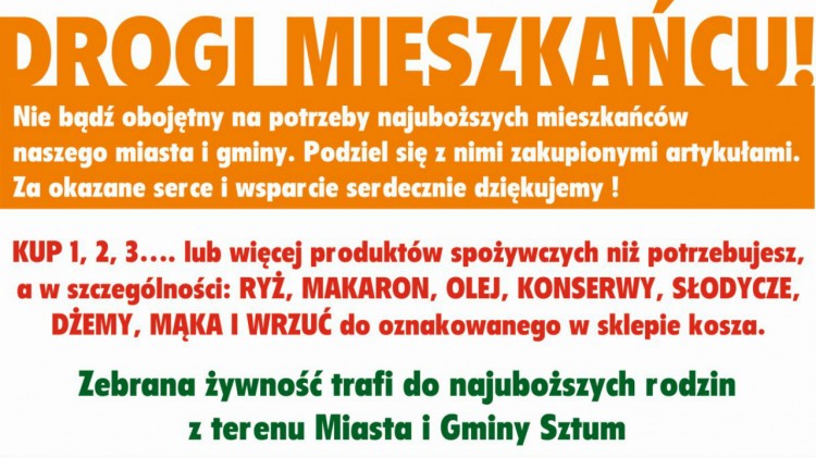 Uwaga! Sztumska zbiórka żywności. Nie bądź obojętny podziel się&#8230;