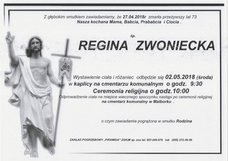 Zmarła Regina Zwoniecka. Żyła 73 lata