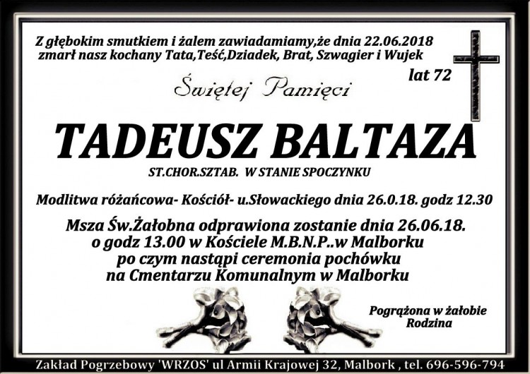 Zmarł Tadeusz Baltaza. Żył 72 lata.