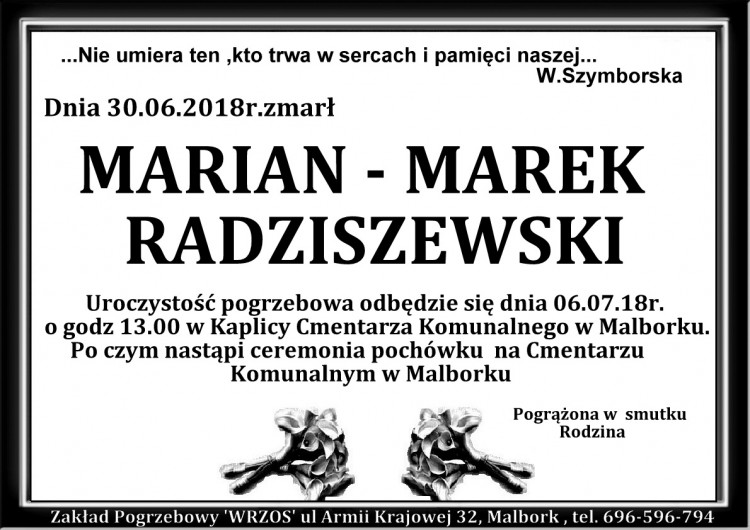 Zmarł Marian Marek Radziszewski.