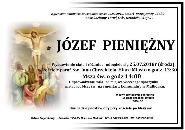 Zmarł Józef Pieniężny. Żył 80 lat.