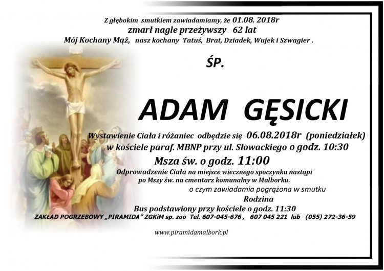 Zmarł Adam Gęsicki. Żył 62 lata.