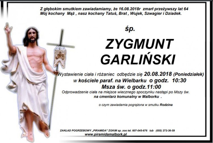 Zmarł Zygmunt Garliński. Żył 64 lata. 