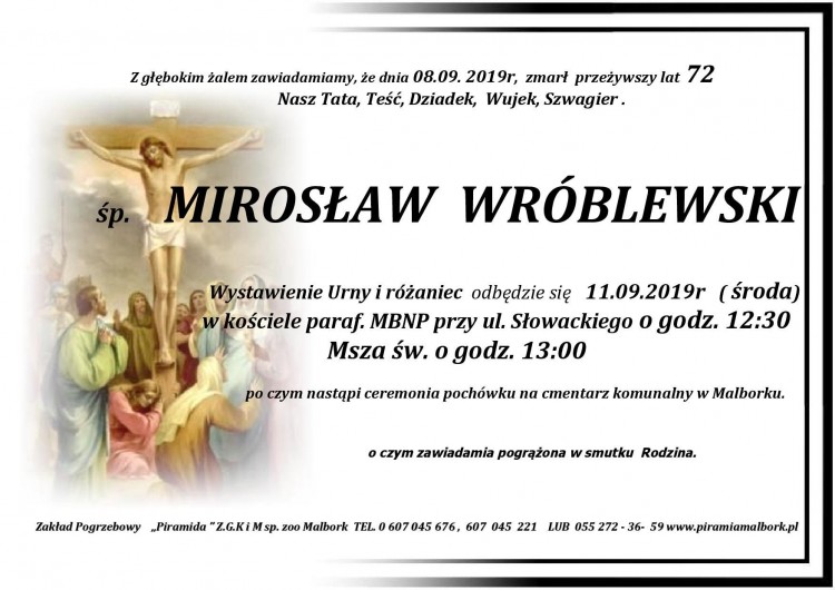 Zmarł Mirosław Wróblewski. Żył 72 lata.