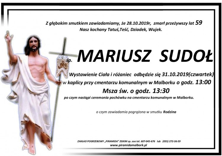 Zmarł Mariusz Sudoł. Żył 59 lat.