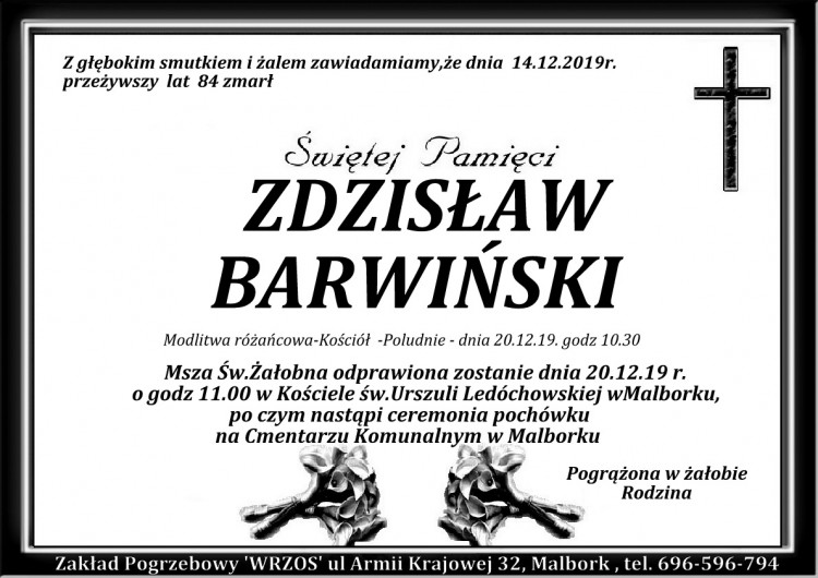 Zmarł Zdzisław Barwiński. Żył 84 lata.