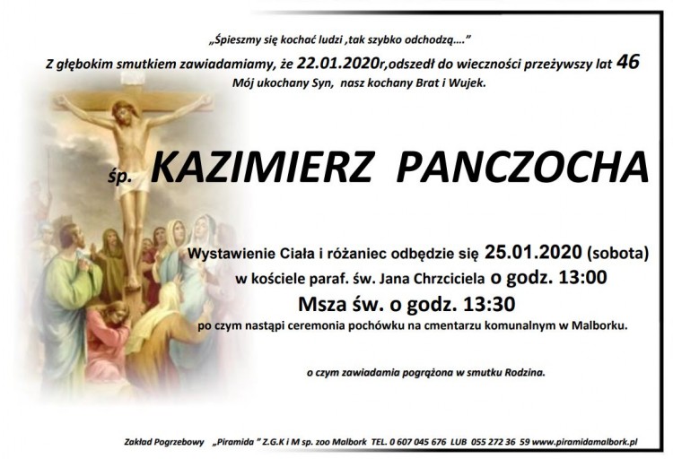 Zmarł Kazimierz Panczocha. Żył 46 lat.