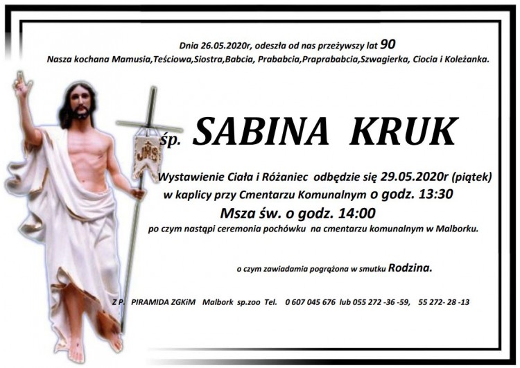 Zmarła Sabina Kruk. Żyła 90 lat.