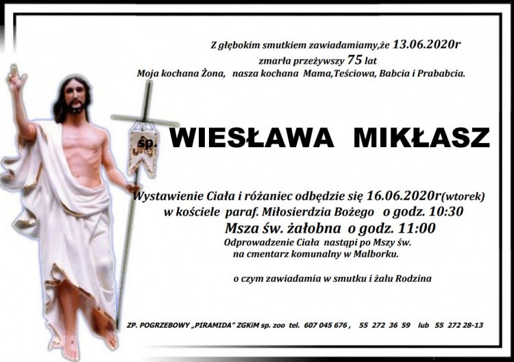 Zmarła Wiesława Mikłasz. Żyła 75 lat.
