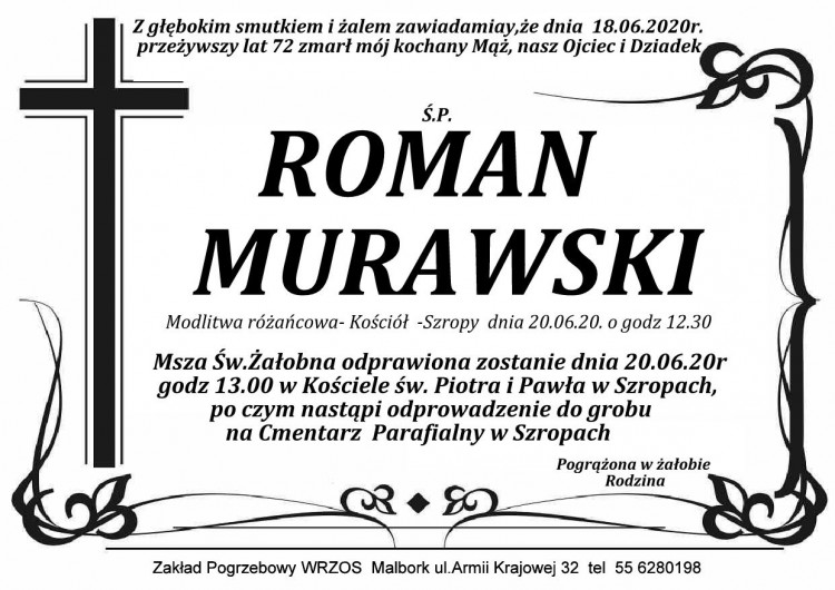 Zmarł Roman Murawski. Żył 72 lata.