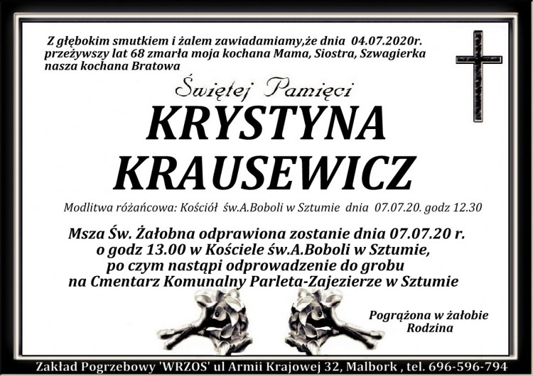 Zmarła Krystyna Krausewicz. Żyła 68 lat.