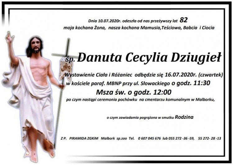 Zmarła Danuta Cecylia Dziugieł. Żyła 82 lata.