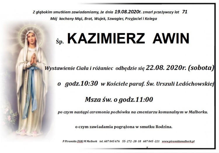Zmarł Kazimierz Awin. Żył 71 lat.