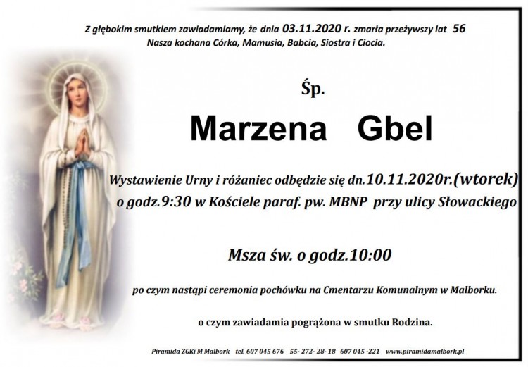 Zmarła Marzena Gbel. Żyła 56 lat.