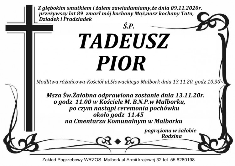 Zmarł Tadeusz Pior. Żył 89 lat.