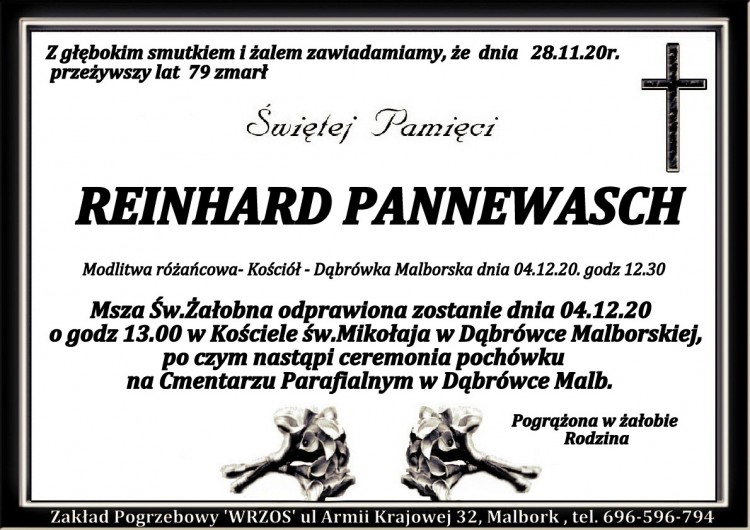 Zmarł Reinhard Pannewasch. Żył 79 lat. 