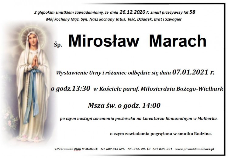 Zmarł Mirosław Marach. Żył 58 lat.