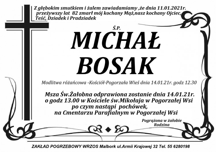Zmarł Michał Bosak. Żył 82 lata.