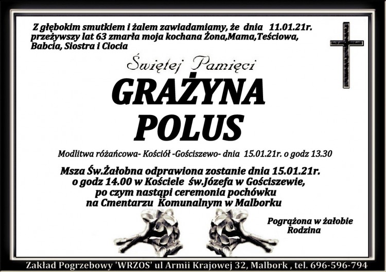 Zmarła Grażyna Polus. Żyła 63 lata.