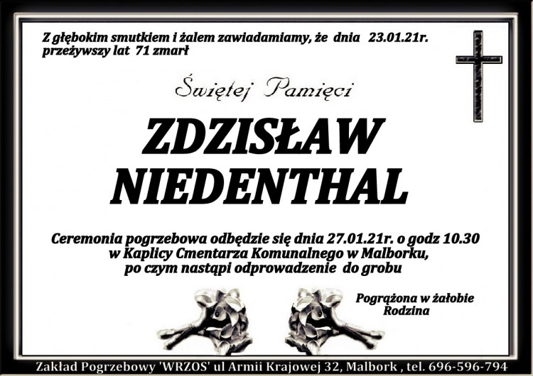 Zmarł Zdzisław Niedenthal. Żył 71 lat.