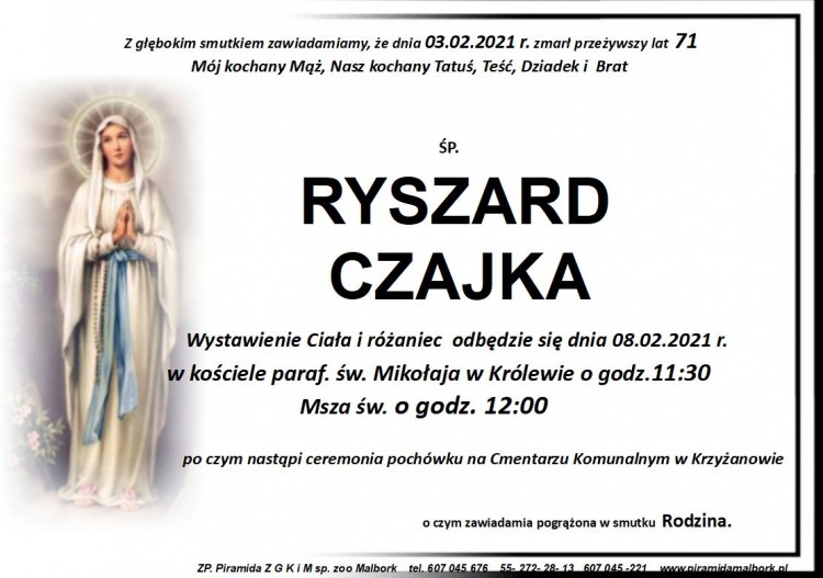 Zmarł Ryszard Czajka. Żył 71 lat.