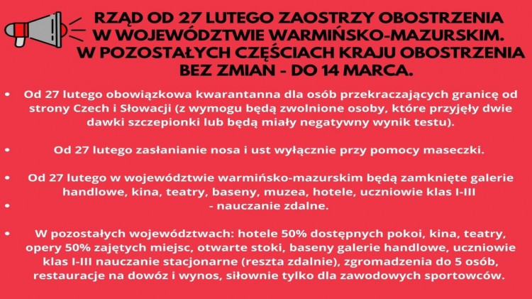 Nowa obostrzenia od 27 lutego. Sprawdź, co nas czeka.