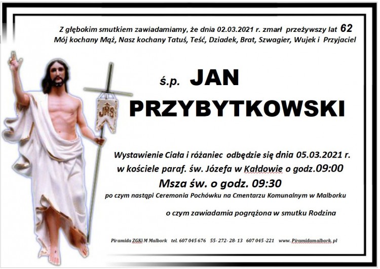 Zmarł Jan Przybytkowski. Żył 62 lata.