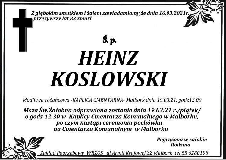 Zmarł Heinz Koslowski. Żył 83 lata.