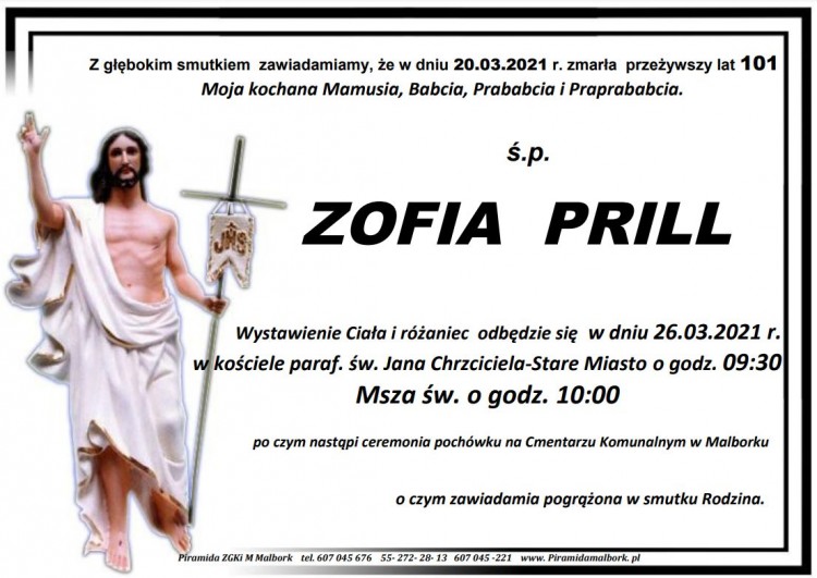 Zmarła Zofia Prill. Żyła 101 lat.