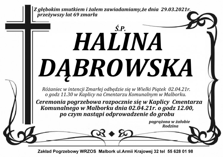 Zmarła Halina Dąbrowska. Żyła 69 lat.