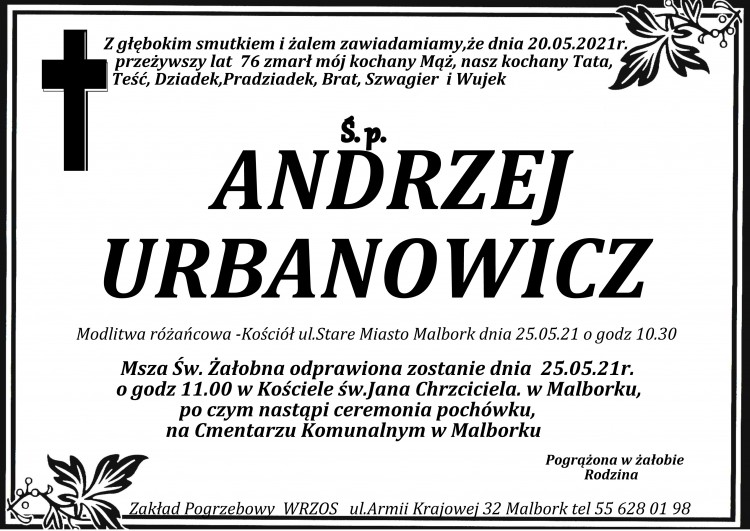 Zmarł Andrzej Urbanowicz. Żył 76 lat.