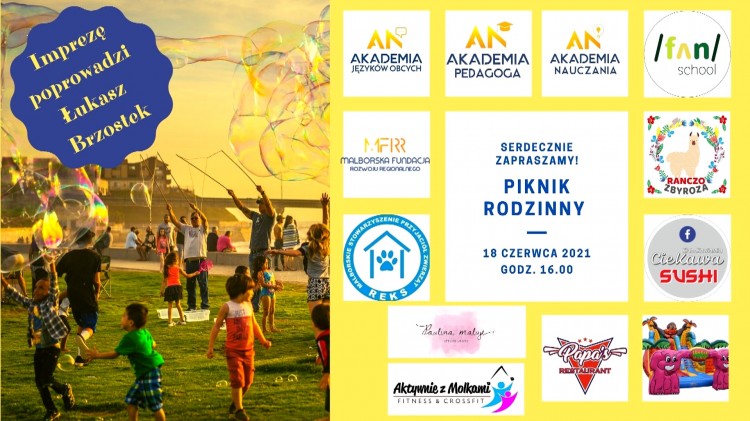Malbork. Przyjdź na piknik rodzinny Akademii Języków Obcych & Fun School&#8230;