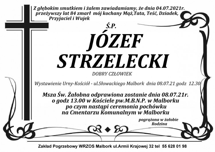 Zmarł Józef Strzelecki. Żył 84 lata.