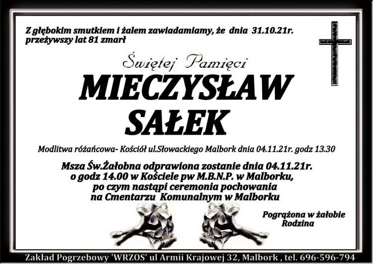 Zmarł Mieczysław Sałek. Żył 81 lat.