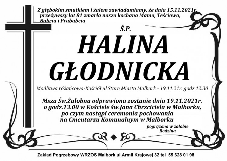 Zmarła Halina Głodnicka. Żyła 81 lat.