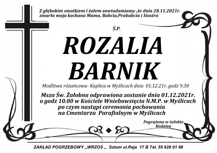 Zmarła Rozalia Barnik. 