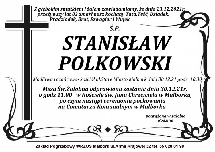 Zmarł Stanisław Polkowski. Żył 82 lata.